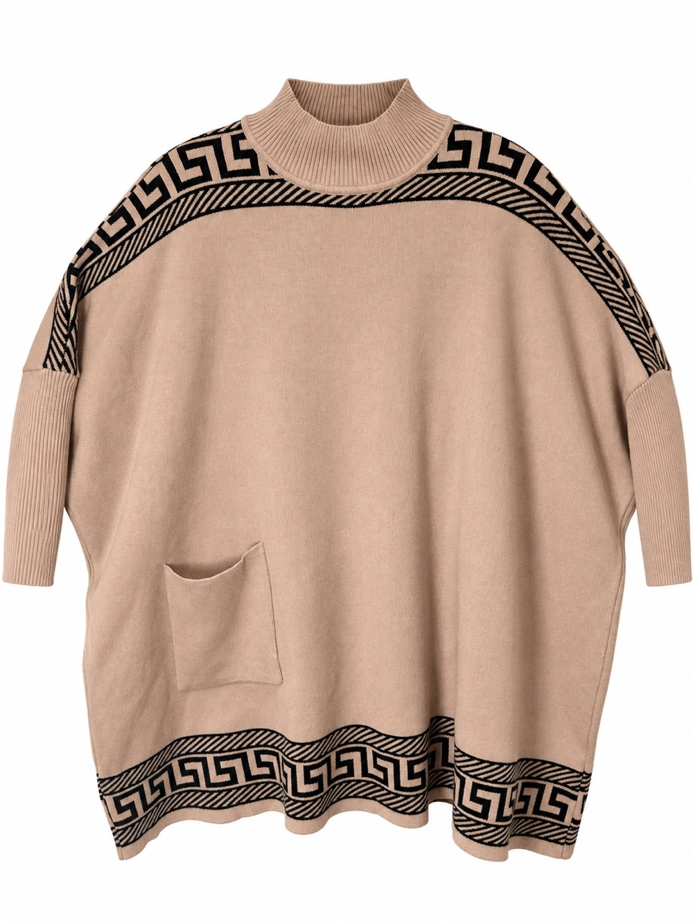 Minouu Women’s L/XL Geometric Knit Turtleneck poncho Sweater Tunic Poland